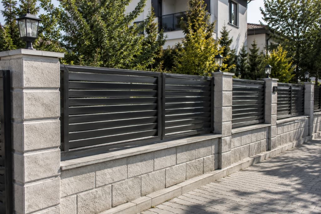 Modern yatay alüminyum çitli bahçe duvarı